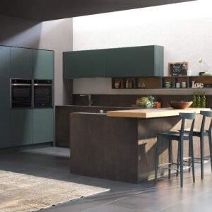 Cucina moderna penisola verde e bronzo