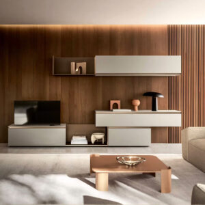 Mobile TV con boiserie legno cannettato a doghe